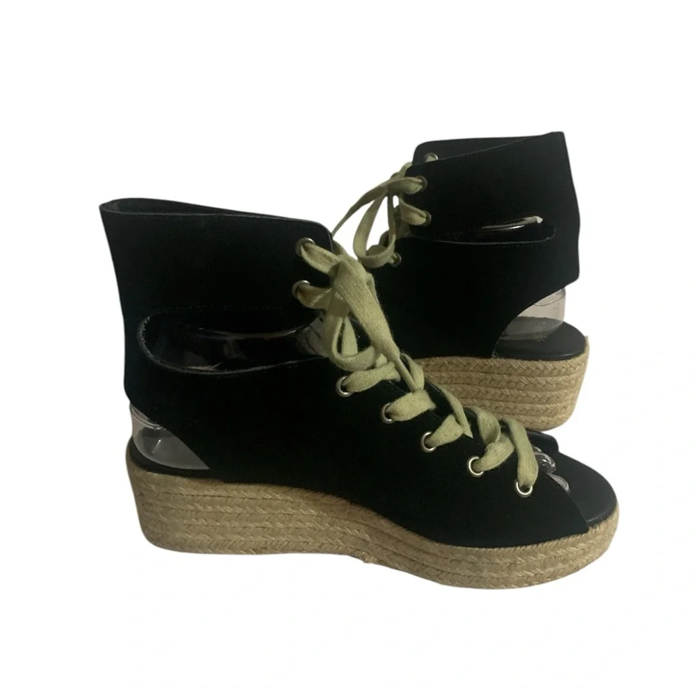 Ecote Black Espadrille Wedge Sandals 8